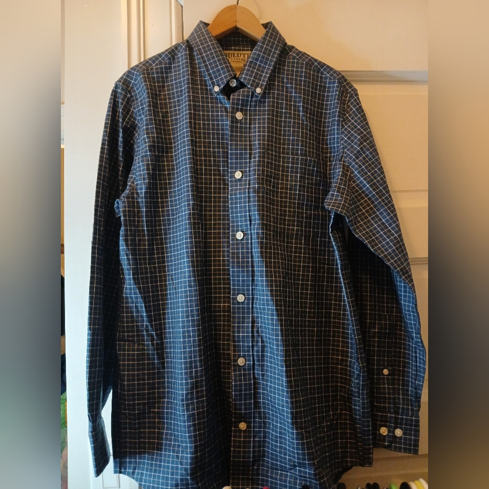 Duluth Trading Co Button Shirt Mens M Blue Plaid Long Sleeve Cotton